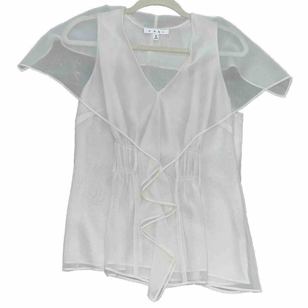 CAbi Whisper Sleeveless Ruffle Sheer Ivory Top Blouse Shirt Medium Style‎ #814